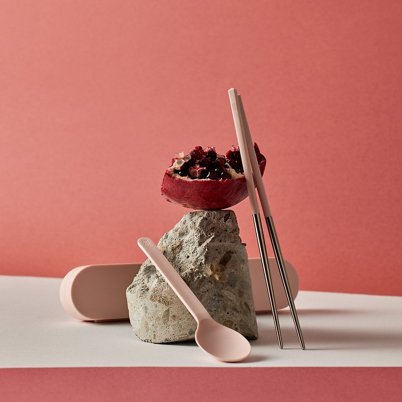 【露營、外出】奶粉色短款餐具TOGO組 - 餐具/刀叉湯匙 - 不鏽鋼 粉紅色