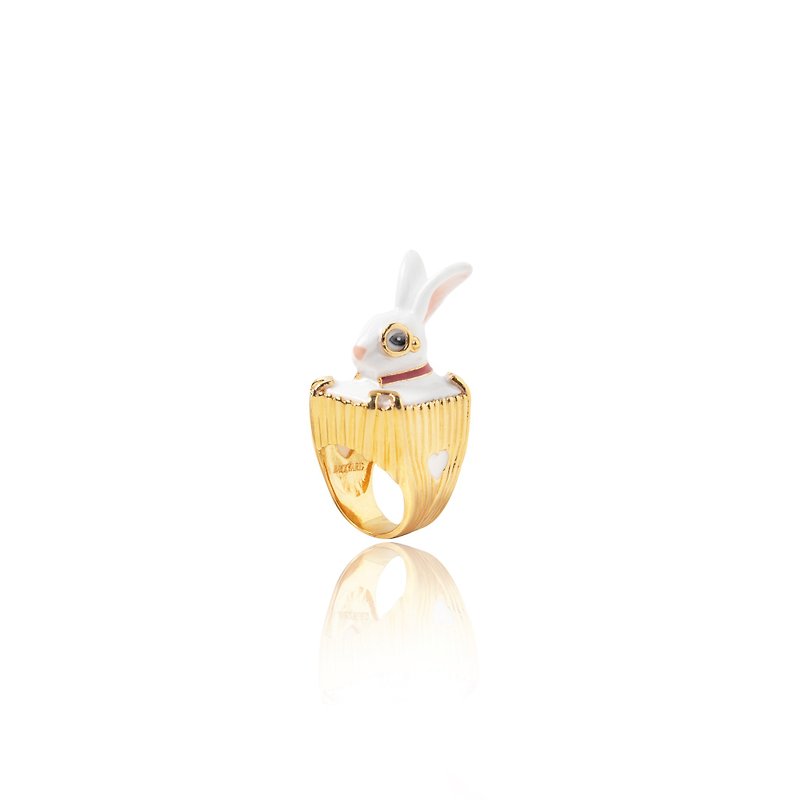 Alice King Rabbit Ring Red Collar - แหวนทั่วไป - วัตถุเคลือบ ขาว