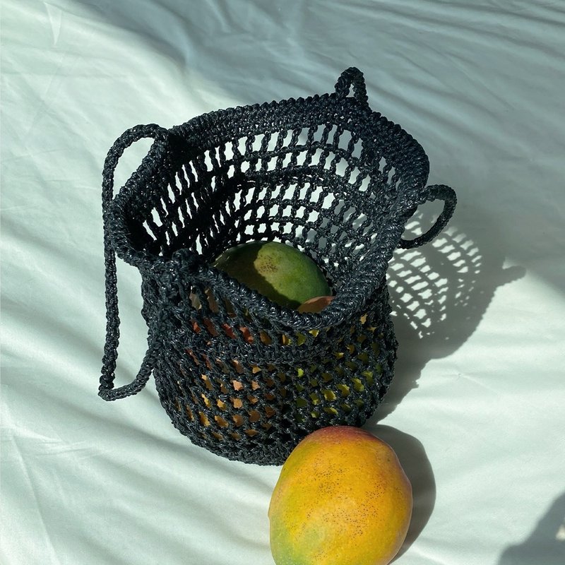 Black Summer Resort Beach Mesh Net Bag Tote Bag - 手提包/手提袋 - 聚酯纖維 黑色