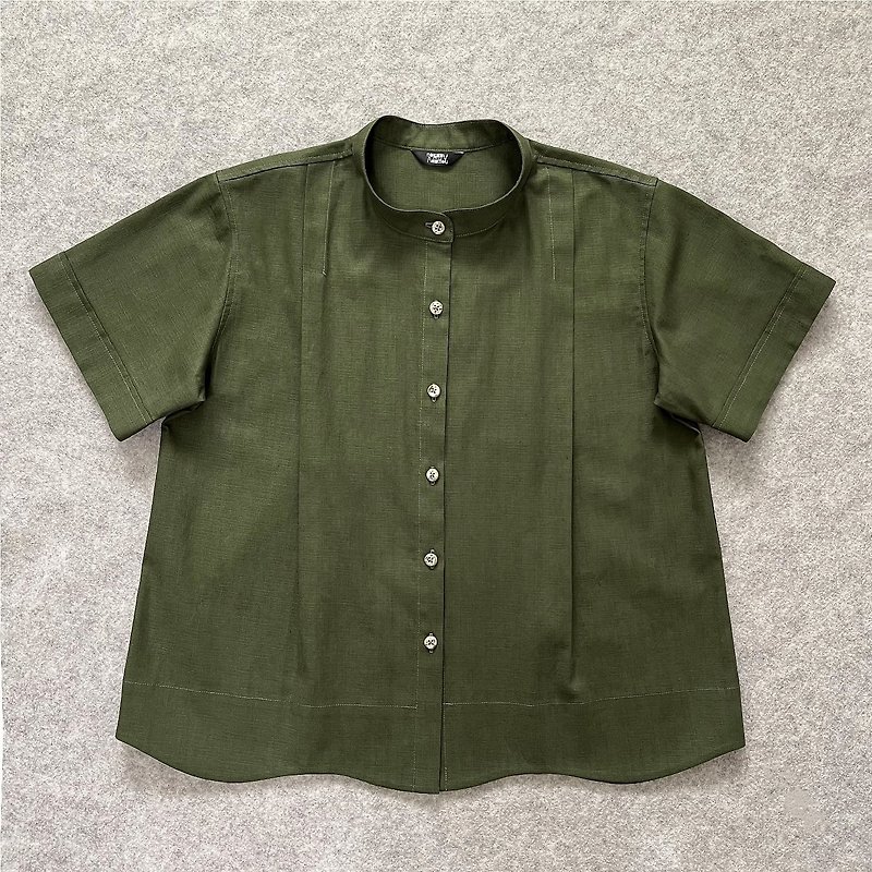 Olive green short-sleeved shirt - Women's Shirts - Cotton & Hemp Green