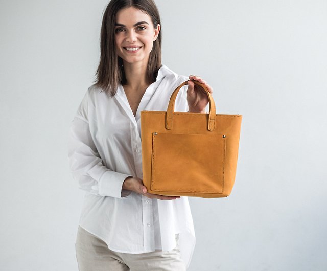 Yellow Leather Tote Bag