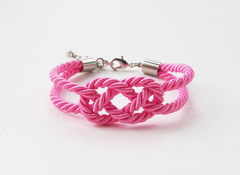 Pink infinity knot rope bracelet - 手鍊/手鐲 - 其他材質 粉紅色