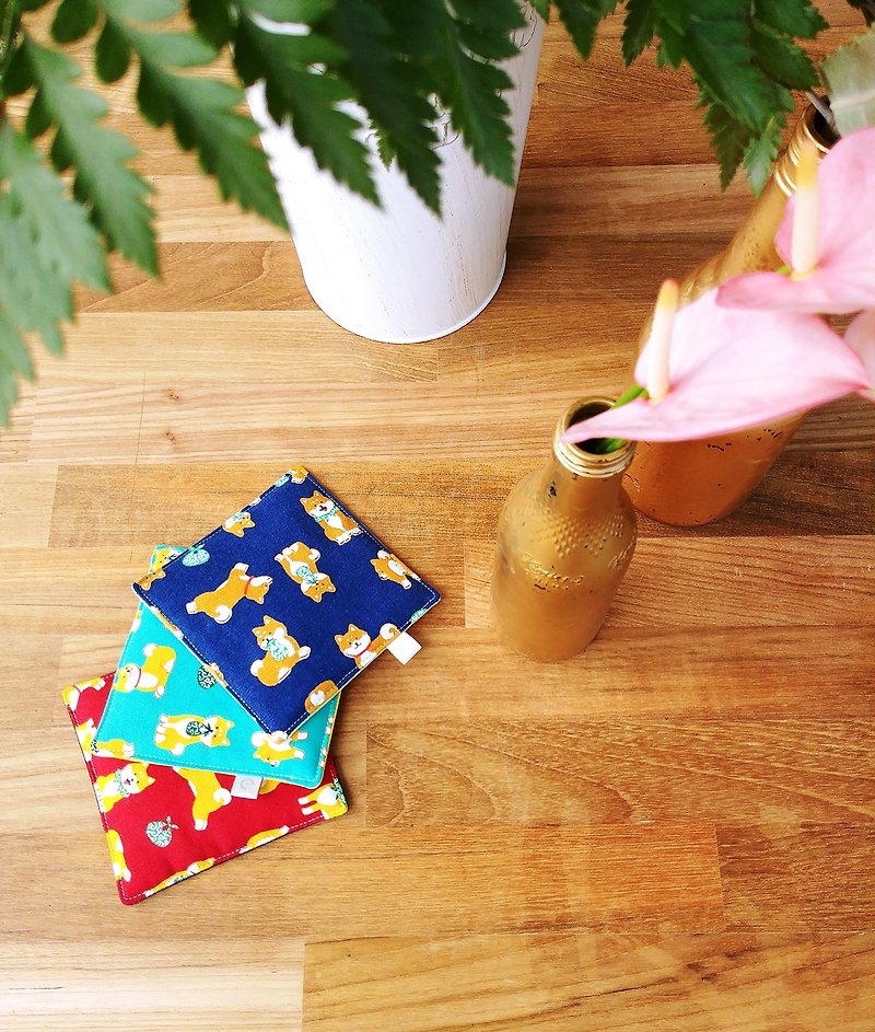 Travel Shiba Inu coaster gift box three into the group - Coasters - Cotton & Hemp Multicolor