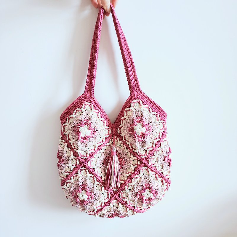 Customized three-dimensional rhombus tiles shoulder bag tiles bag - Messenger Bags & Sling Bags - Cotton & Hemp Pink