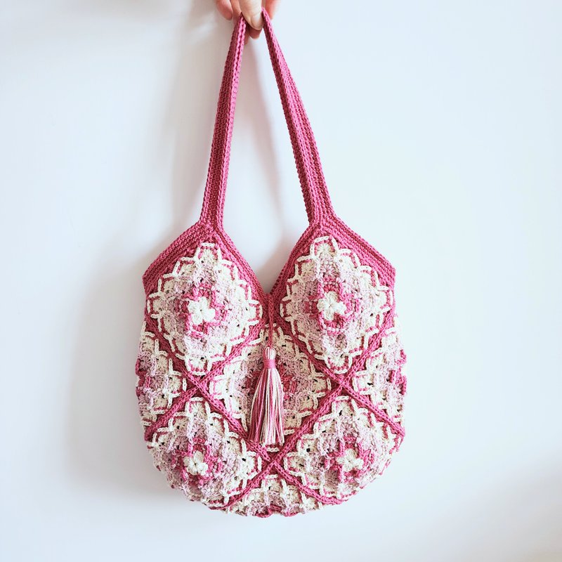 Customized three-dimensional rhombus tiles shoulder bag tiles bag - กระเป๋าแมสเซนเจอร์ - ผ้าฝ้าย/ผ้าลินิน สึชมพู