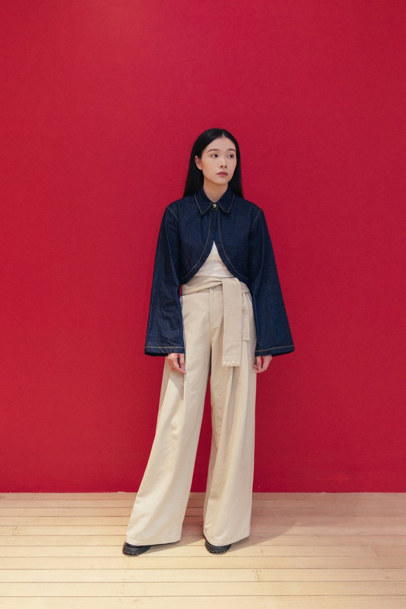 牛仔短外套 Trumpet Sleeve Jacket - 女大衣/外套 - 其他材質 藍色