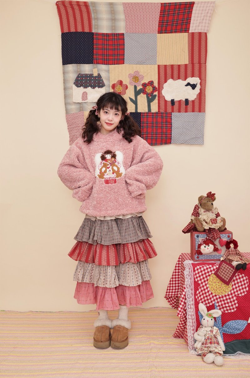 Retro vintage girl patchwork jacquard plaid layered cake skirt - กระโปรง - วัสดุอื่นๆ หลากหลายสี