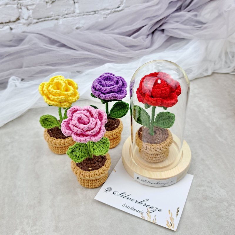 Hand hooked small potted woven flower glass holder rose sunflower tulip mother's day birthday gift - Items for Display - Cotton & Hemp Multicolor