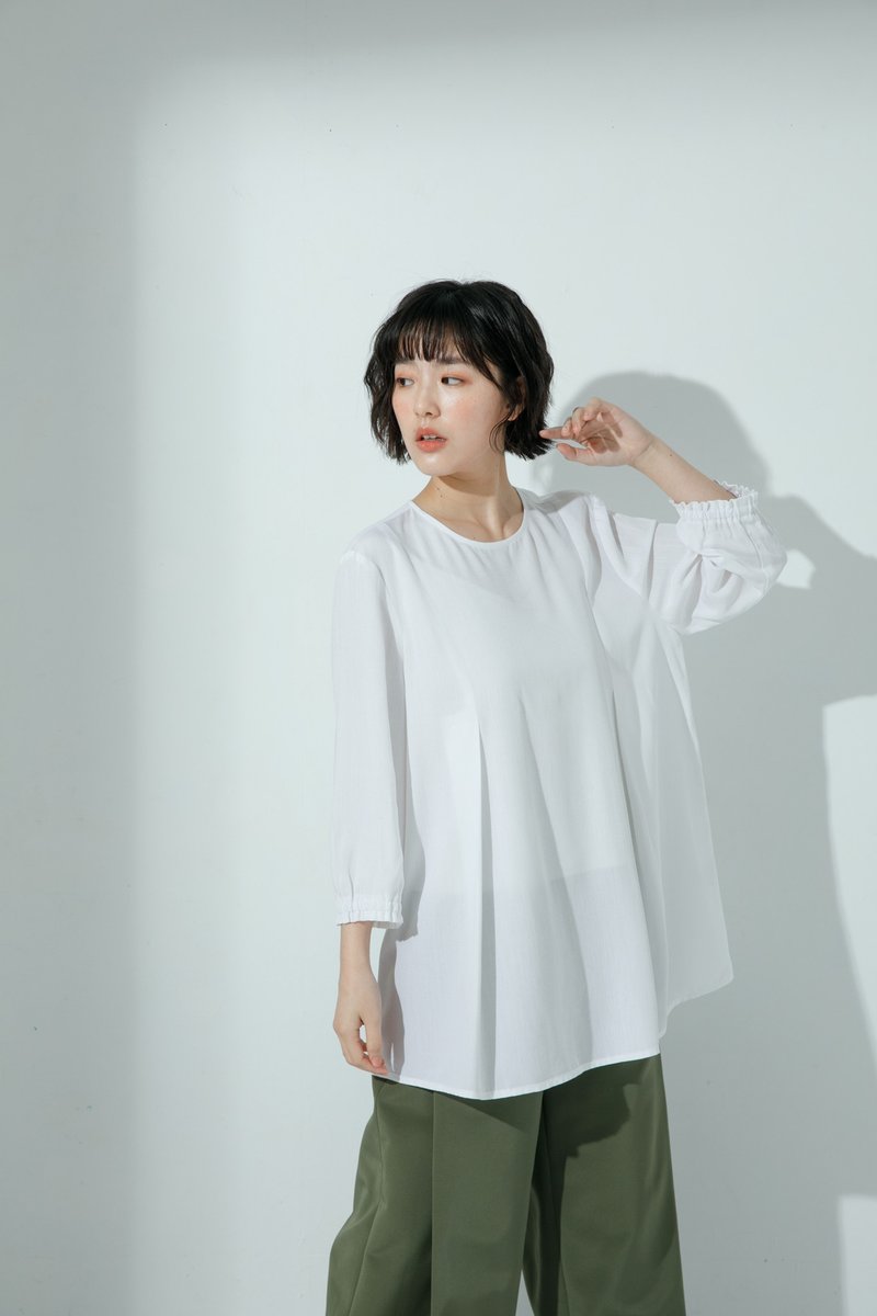 春光散策長袖長版上衣-珊瑚小徑 - 女裝上衣 - 其他人造纖維 白色