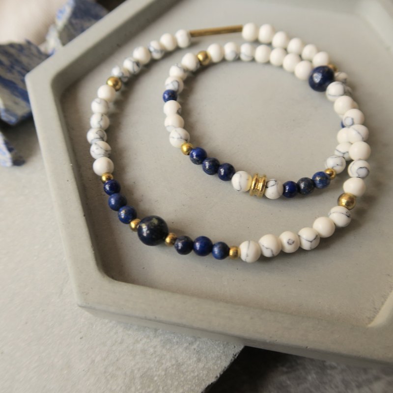 White clouds and deep-sea [spiritual] • hands were lapis lazuli. Turquoise white marble. Bronze bracelet - Bracelets - Gemstone Blue