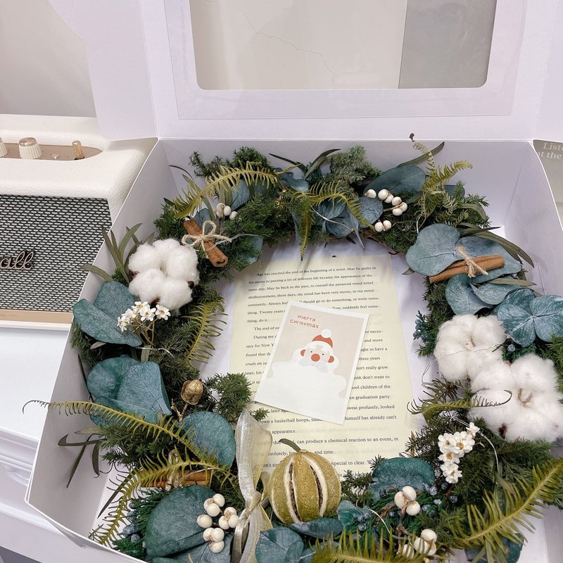 Cotton Lime Christmas Wreath Presents Christmas Gift Box Wrapped With Card - Dried Flowers & Bouquets - Plants & Flowers Green