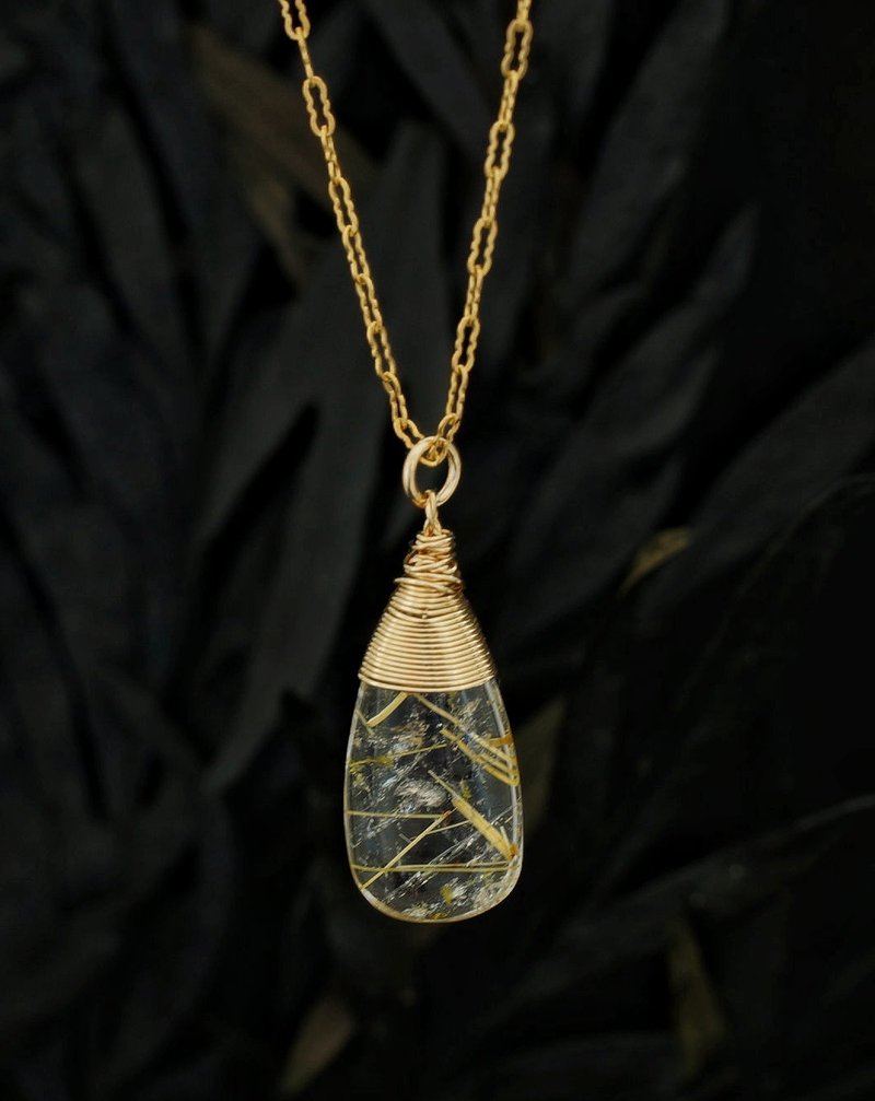 14K GF 金髮晶頸鍊 ( Rutilated Quartz Dainty necklace -02 ) - 項鍊 - 水晶 