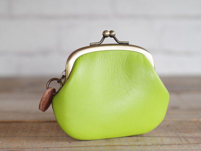 Leather kiss lock bag coin case lime green - กระเป๋าใส่เหรียญ - หนังแท้ สีเขียว
