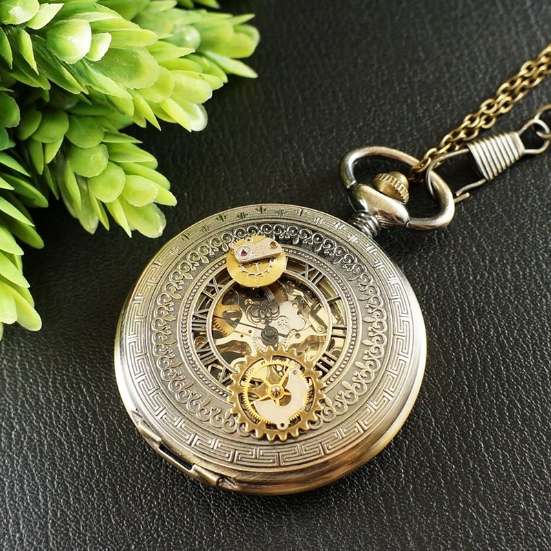 Mechanical Pocket Watch Pendant Steampunk Necklace Watch Gears Jewelry Accessory - Men's & Unisex Watches - Other Metals Gold