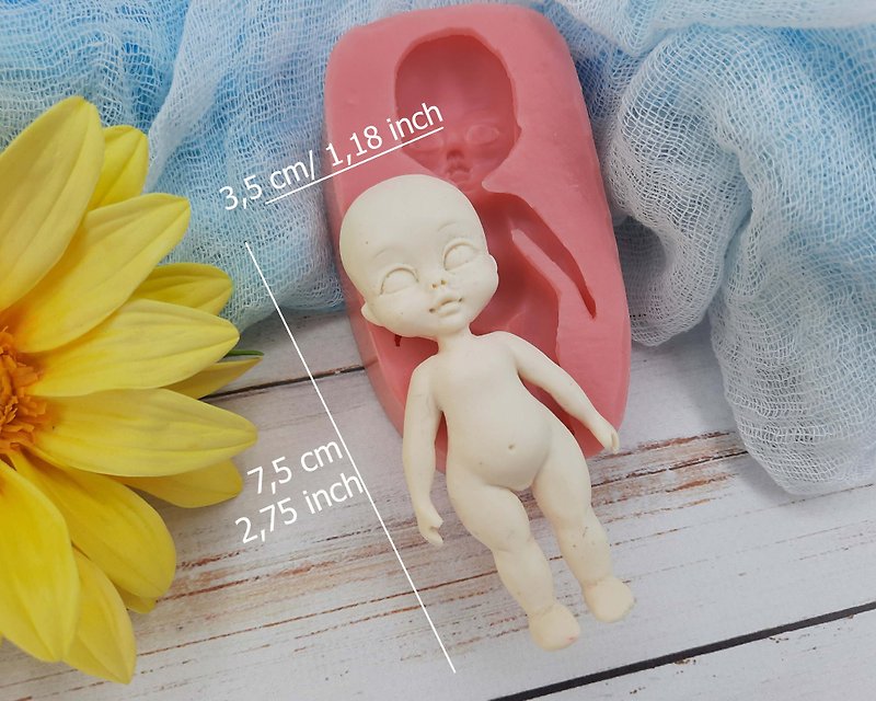 Silicone mold of doll size 7,5x3,5 cm/ 2,75x1,18 inch for clay chocolate fondant - Other - Silicone Red