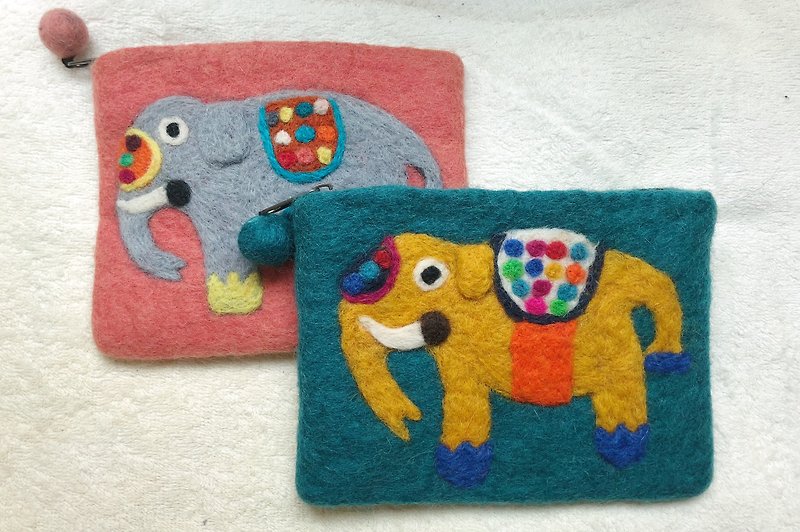 Wool felt elephant storage bag - Toiletry Bags & Pouches - Wool Pink