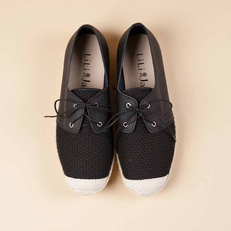 [Problem-style] lightweight straw casual shoes _ texture black - Women's Oxford Shoes - Genuine Leather Black