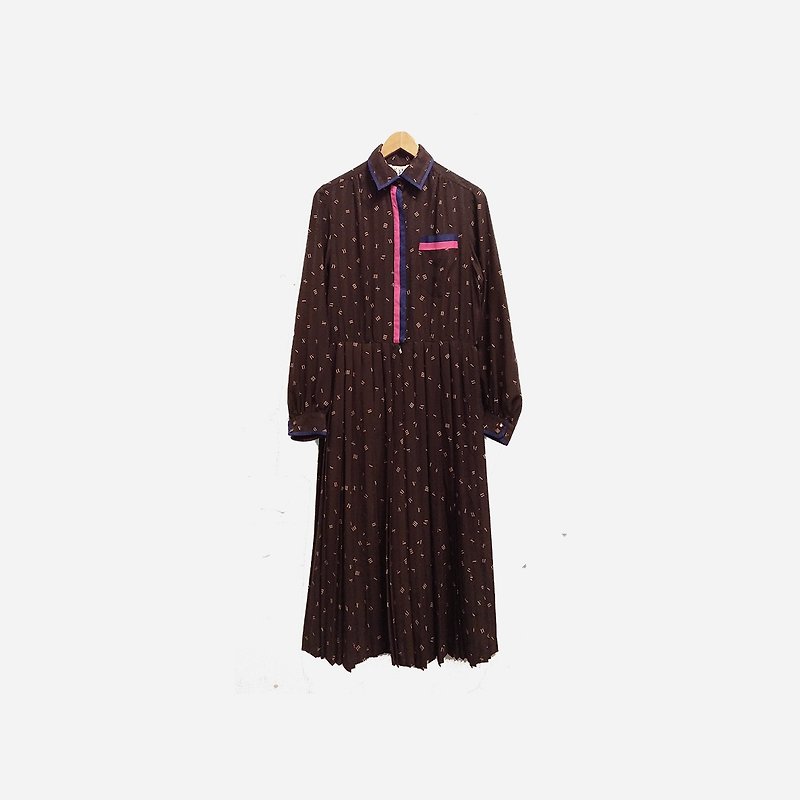 Discolored vintage / digital symbol dress no.407 vintage - ชุดเดรส - วัสดุอื่นๆ สีนำ้ตาล