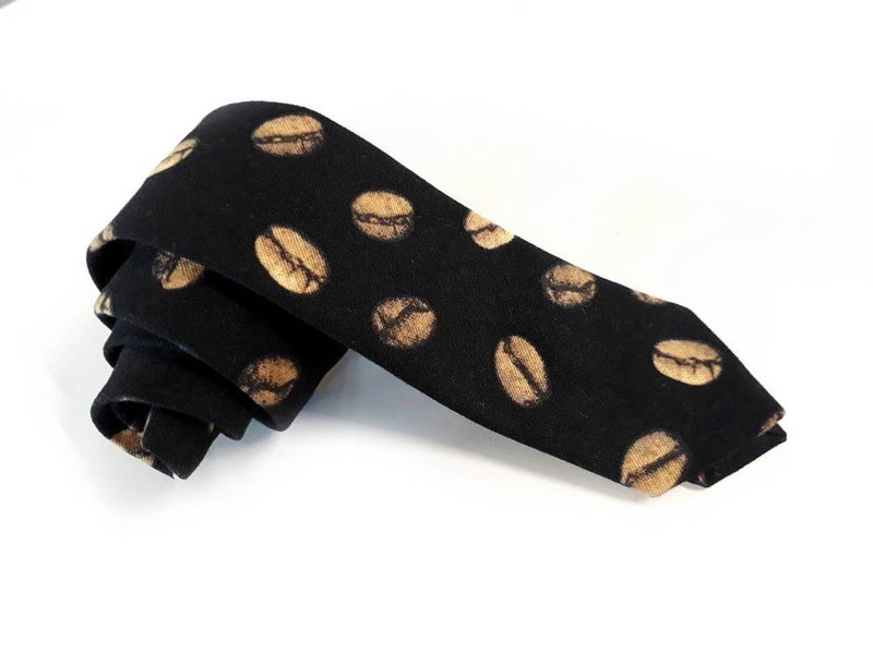 Coffee Bean Tie Neckties Black - เนคไท/ที่หนีบเนคไท - ผ้าฝ้าย/ผ้าลินิน สีดำ