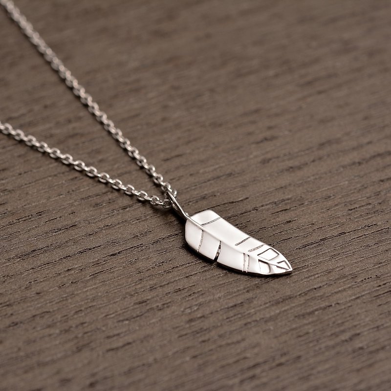 Feather & Leaf - Silver Necklace - สร้อยคอ - โลหะ สีเงิน