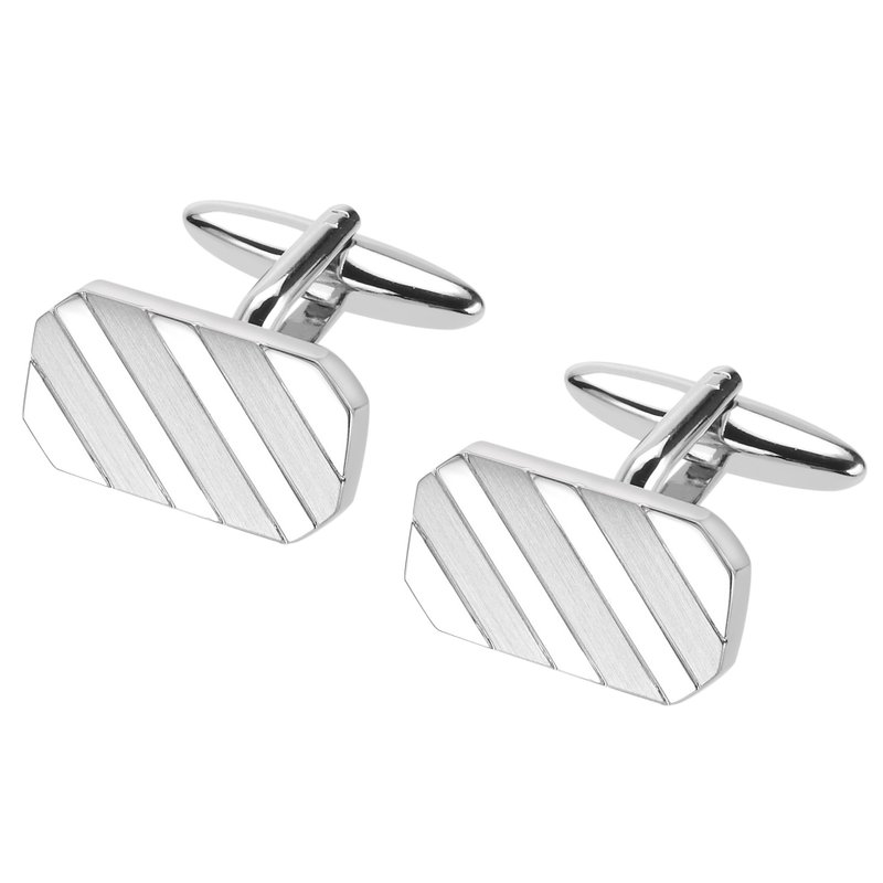 Shiny and Brush Silver Repp Stripes Cufflinks - กระดุมข้อมือ - โลหะ สีเงิน