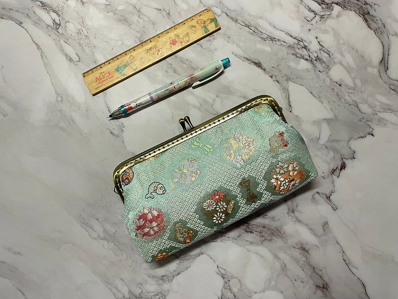 Turquoise Pisces Jacquard Fabric Bronze Gold Pencil Case - Pencil Cases - Polyester 