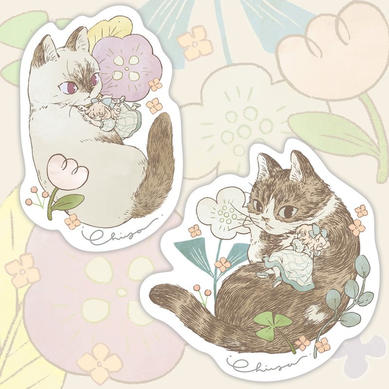 預購 Chiya 棉紙貼紙 共兩款 Meow no cat, no life 系列 - 貼紙 - 紙 