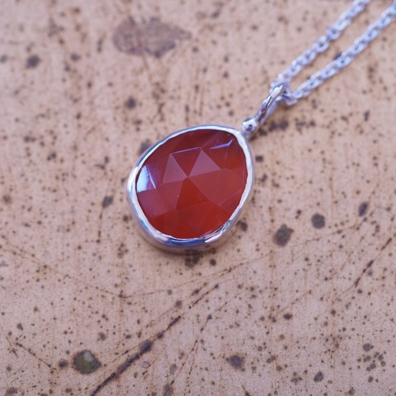 Carnelian rose cut 925 Sterling Silver handmade pendant necklace - สร้อยคอ - เครื่องประดับพลอย สีแดง