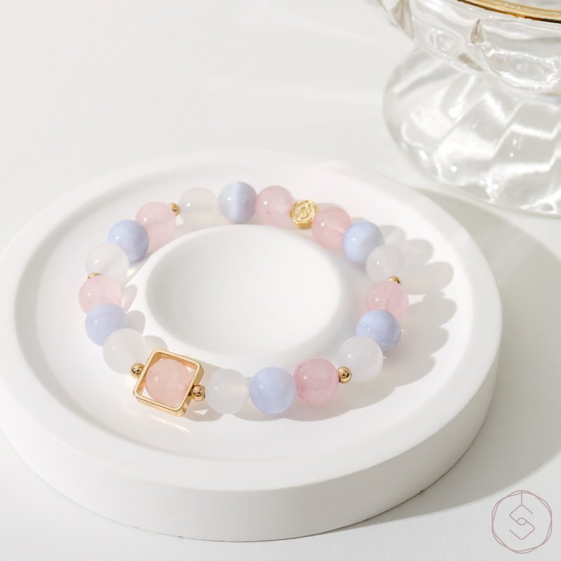 Rebirth | Pink Quartz Blue Agate White Agate | Natural Crystal Bracelet - Bracelets - Crystal Multicolor