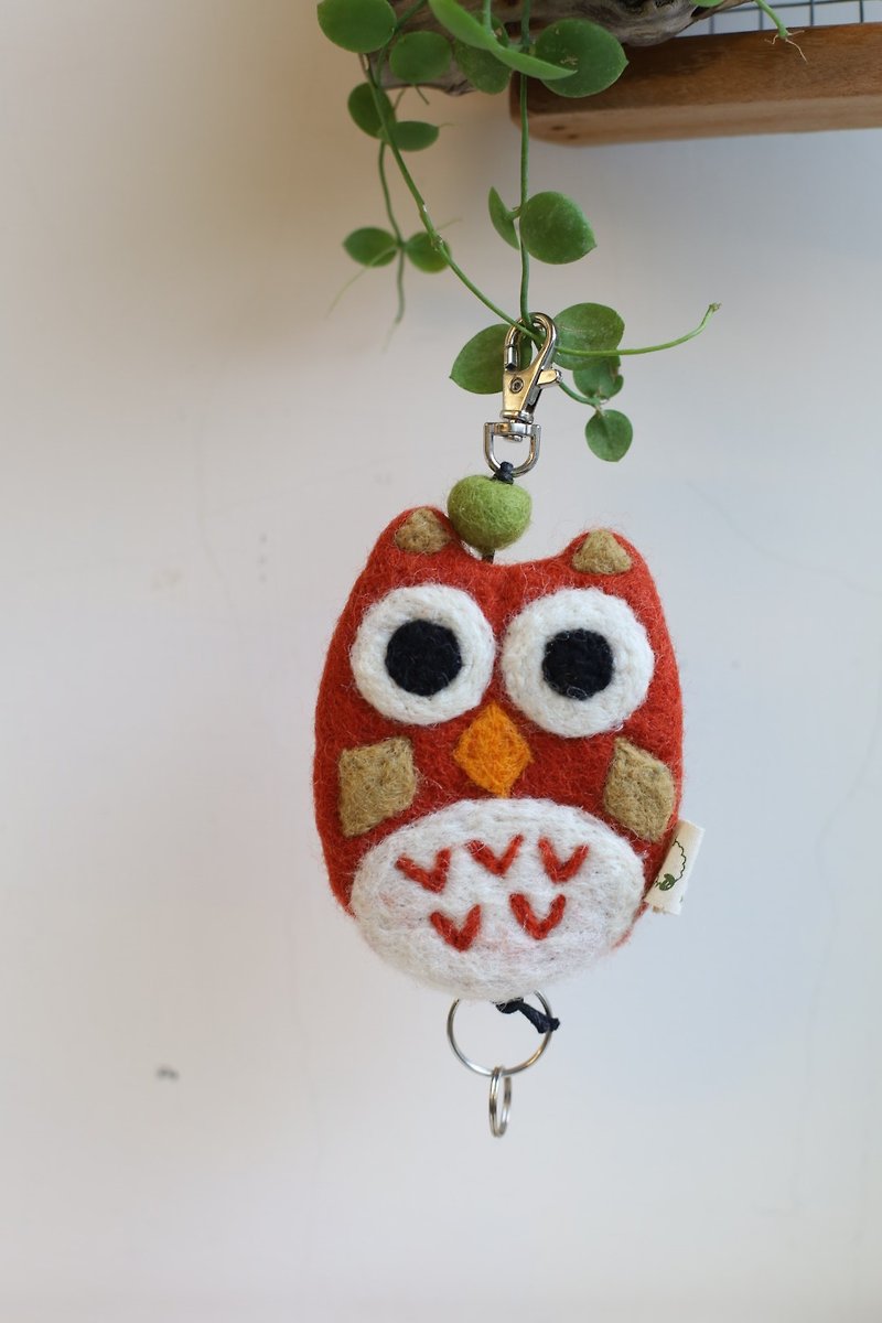 Graduation Gift Wool Felt Key Bag - Owl Applicable Cultural Coin - ที่ห้อยกุญแจ - ขนแกะ สีแดง
