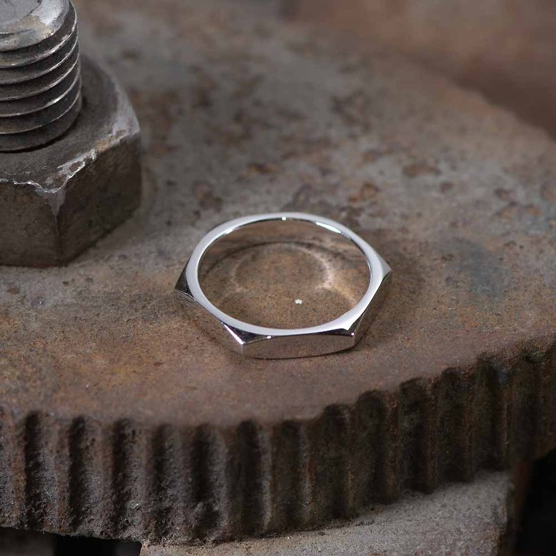六角銀戒指 簡約工業風 情侶戒指 Pinkoi限定優惠價 - 戒指 - 其他金屬 銀色