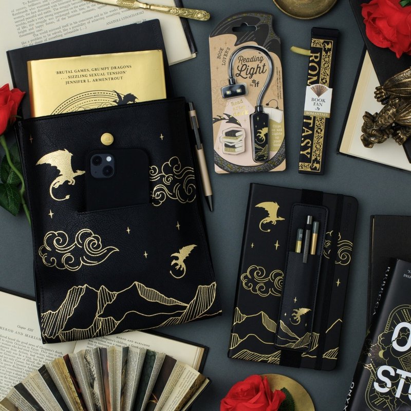 Dragon Series Black Gold Stationery A5 Notebook, Journal, Storage Book, Reading Log, Pencil Case, Folding Fan - UK IF Cultural Import - Notebooks & Journals - Other Materials 