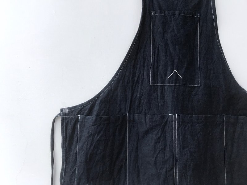Denim multi-pocket short apron - ผ้ากันเปื้อน - ผ้าฝ้าย/ผ้าลินิน 
