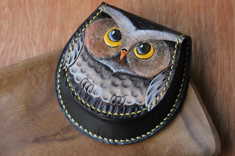 [Owl] Mini5 perspective Purse (Black) - กระเป๋าใส่เหรียญ - หนังแท้ สีดำ