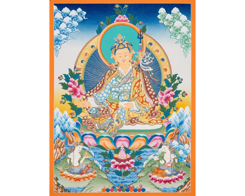 蓮花生大士唐卡畫作 通往靈性覺醒的門戶 - 擺飾/家飾品 - 24k 金 多色