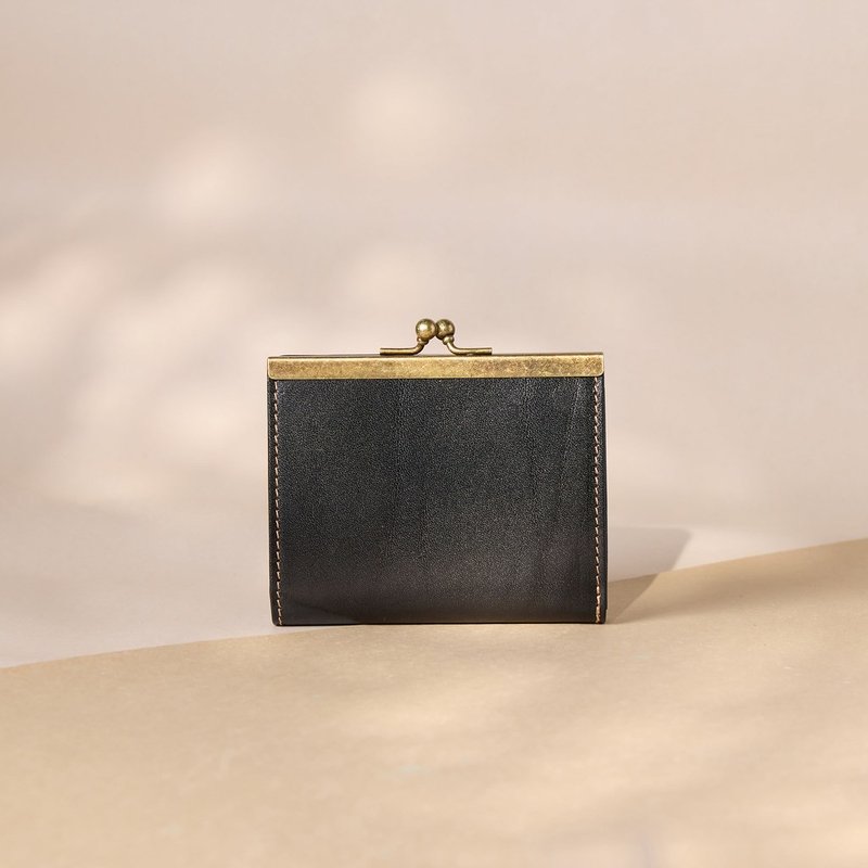 【客製化禮物】義大利牛皮/免費刻字/手作皮件/口金短夾-墨竹 - 錢包/皮夾/長短夾 - 真皮 黑色