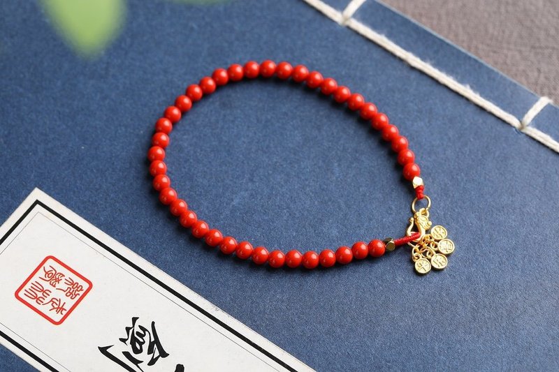 Natural cinnabar imperial sand peace and joy bracelet size 4mm cinnabar content up to 95% or more - Bracelets - Gemstone 