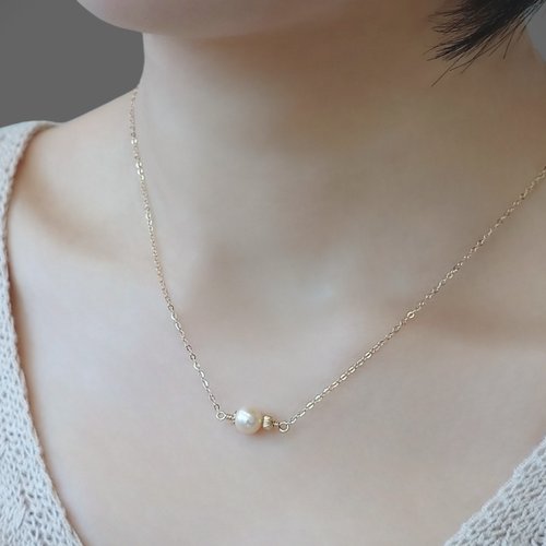 Joyce Wu Handmade Jewelry 天然香檳淡金 粉膚色 正圓海水珍珠 14Kgf 包金 裸感項鍊 鎖骨鍊
