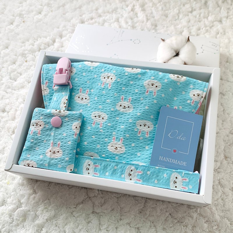 波點小兔 寶貝彌月禮盒 日本布料 - 滿月禮物 - 棉．麻 藍色