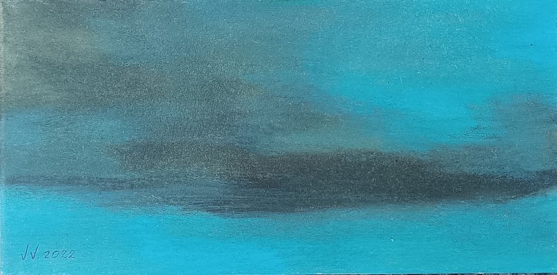 Original art! Near water, 10x20 cm., oil on cardboard Victoria Valuk - nice gift - 壁貼/牆壁裝飾 - 其他材質 藍色
