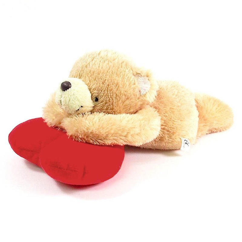 8 Inch / Lying Heart Fluffy Bear 【Hallmark-ForeverFriends Fluffy-Heart Series】 - ตุ๊กตา - วัสดุอื่นๆ สีนำ้ตาล