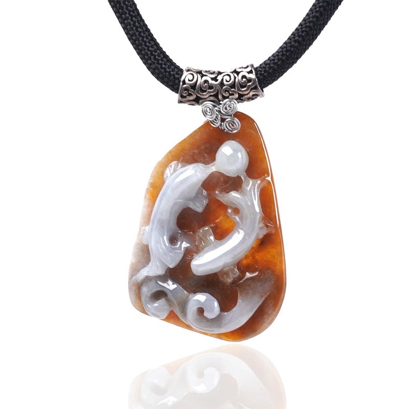 [Like a fish in the water] Red jade and white flesh jade artfully carved like a fish in the water necklace | Natural Burmese jade A grade jade - สร้อยคอ - หยก หลากหลายสี