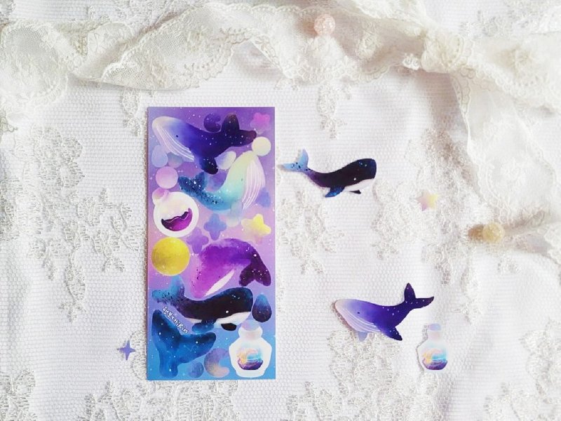 Milky Way Whale - cute seal sticker (hirin) - 貼紙 - 紙 紫色