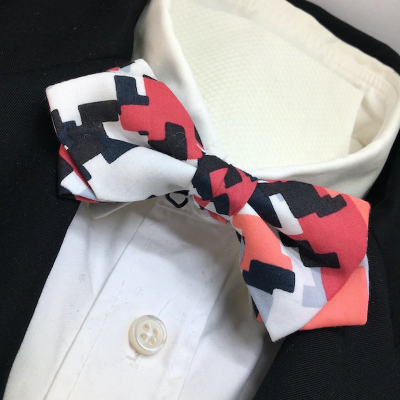 mosaic bowtie butterfly red - 領結/領巾 - 棉．麻 紅色