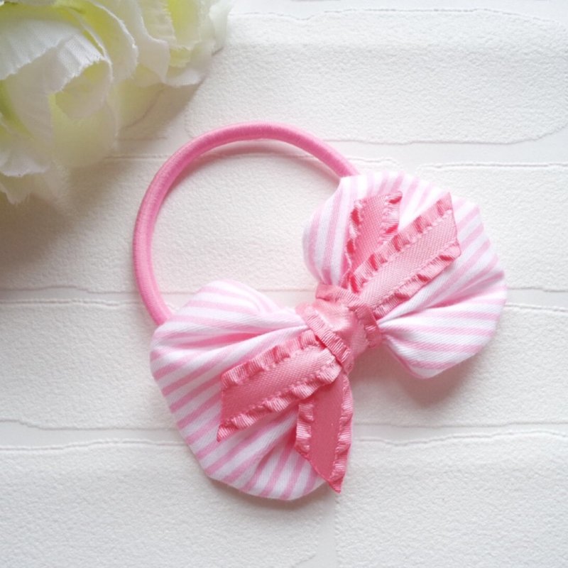 Hand-made fabric bow hair ring rubber band hairbow - เครื่องประดับผม - วัสดุอื่นๆ 