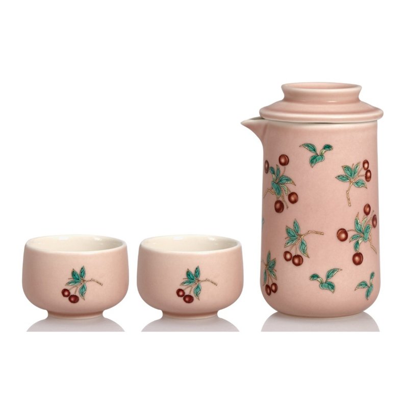 喜果泡茶器 / 一壺+二杯 / 2色 - 茶壺/茶杯/茶具 - 瓷 粉紅色