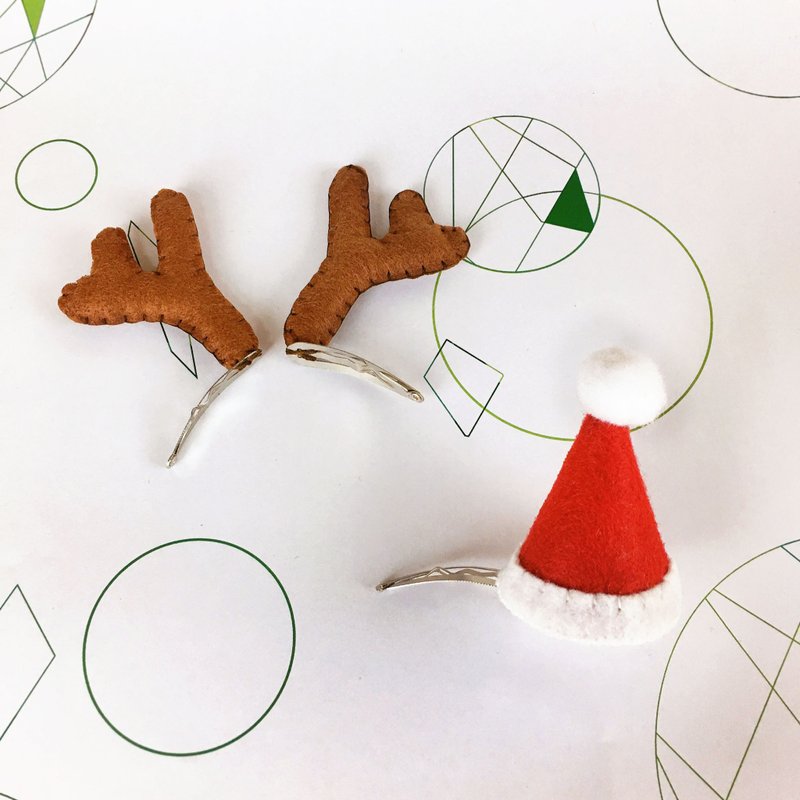 [Christmas Gift Box] Christmas Lucky Bag-Christmas Hat + Reindeer Hairpin - เครื่องประดับผม - เส้นใยสังเคราะห์ สีแดง
