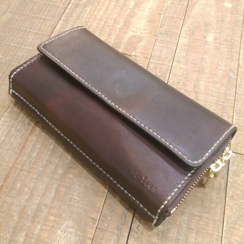 LouisRay Leather 純手工縫製皮件 純手工製作手工染色皮革長夾附零錢包 (免費印字，繡字）