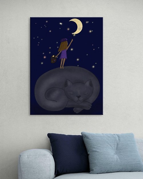 Alenaresuet A girl draws the moon, Artist, Cute poster, Digital picture