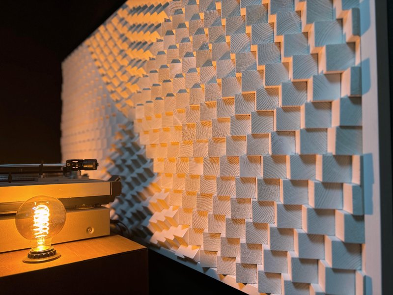 White Wood Wall Art | Parametric Artwork | Music Studio Decor | Acoustic Panel - 壁貼/牆壁裝飾 - 木頭 白色